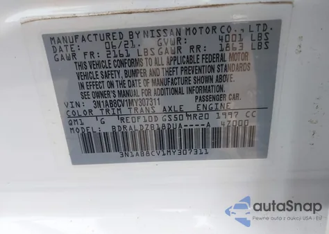 2021 Nissan Sentra Sv Xtronic Cvt из США, поврежденный, VIN 3N1AB8CV1MY307311